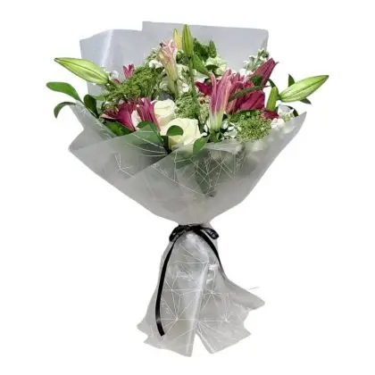 Pink Lilies in White Roses